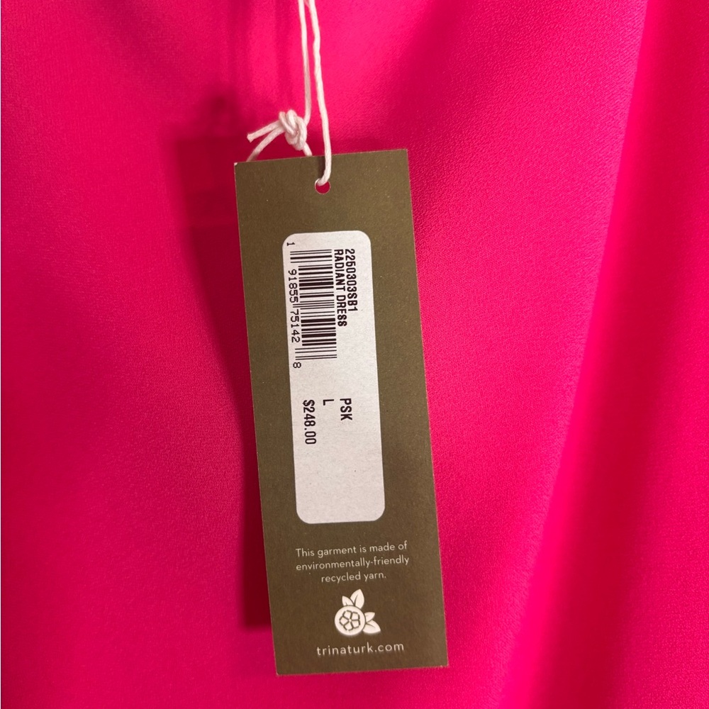 Vibrant Pink Asymmetrical Trina Turk Off the Shoulder Dress NWT - Picture 3 of 5